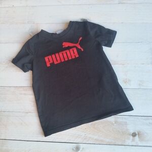 Puma Boys Logo Graphics Tshirt Black Red Size XS 5/6 Short Sleeve